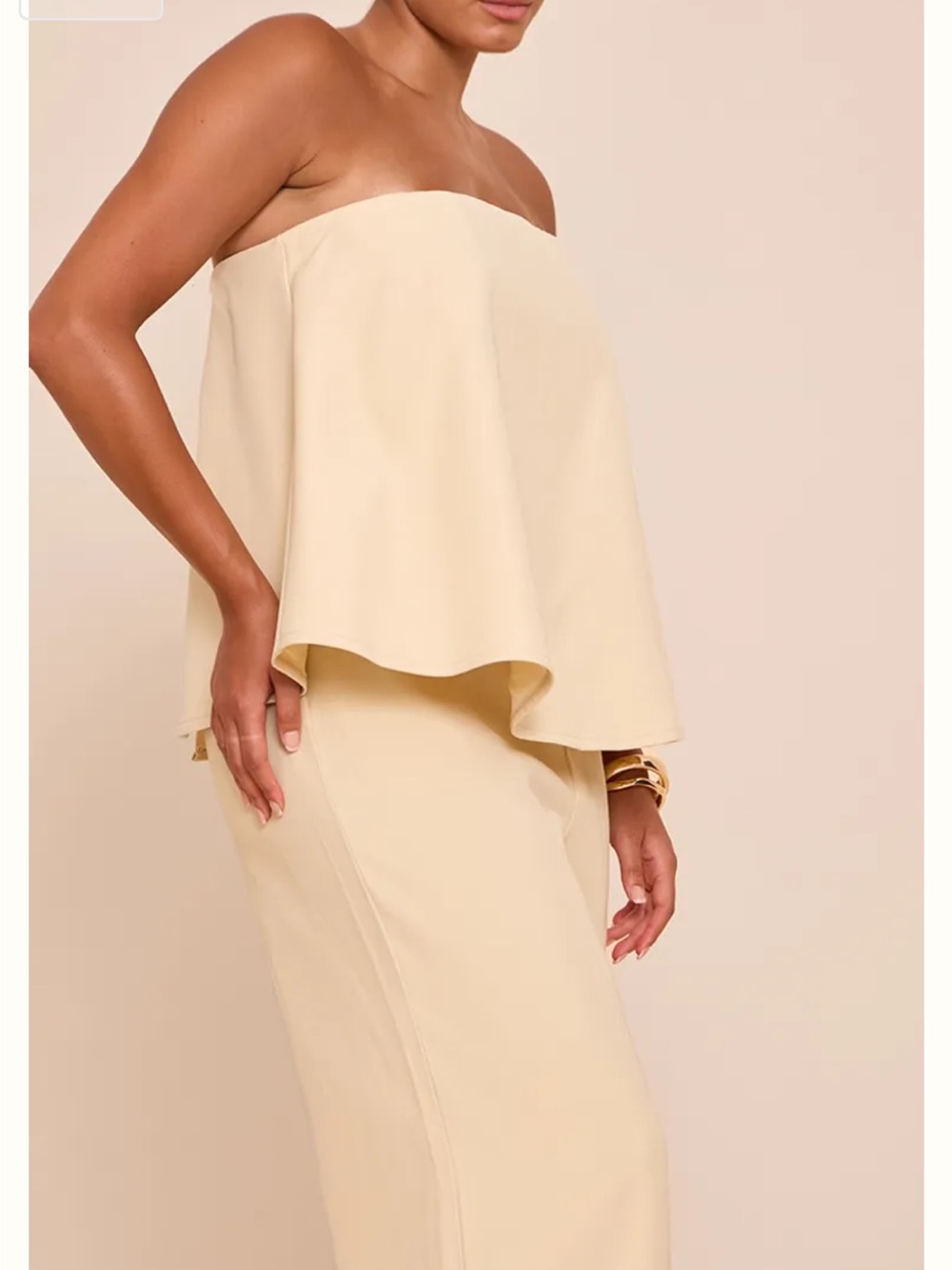 PrettyLittleThing Soft Cream Strapless Draped Jumpsuit